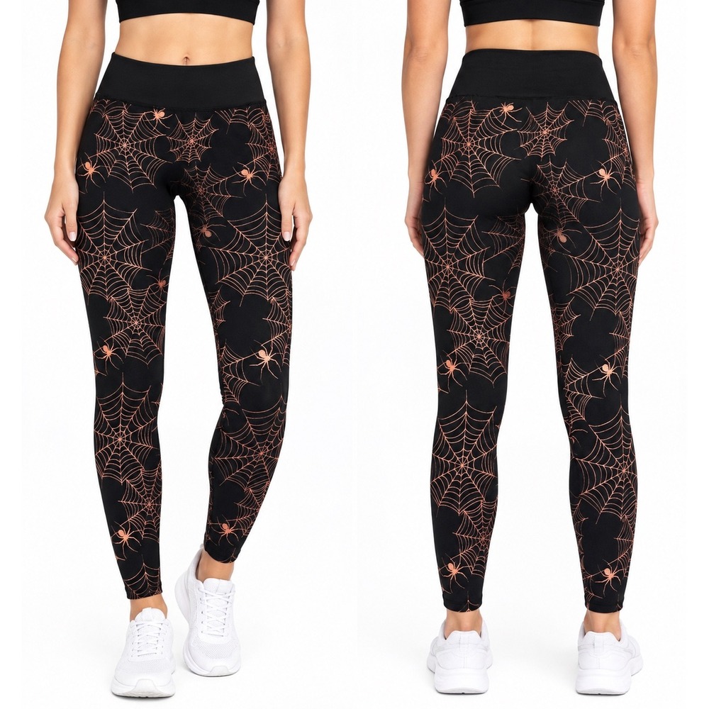 French Laundry Leggings Womens L/XL Black Rose Gold Spiderweb Goth Halloween
